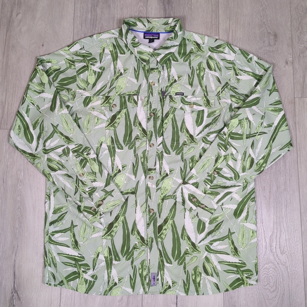 Patagonia Sol Patrol II Shirt Mens Large Green Long Sleeve 50 UPF Mesh Liners